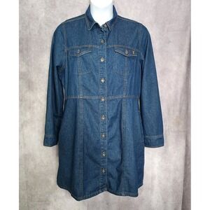 Frye Womens Long Sleeve Denim Mini Shirt Dress Size XL Cotton Button Western